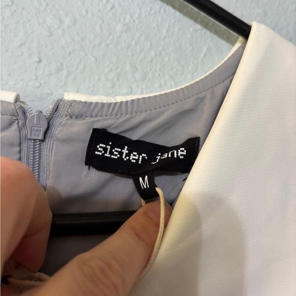 Sister Jane NWT Heron Gray Mini Dress Oversized Collar w/ Beaded Bow M - Picture 8 of 11